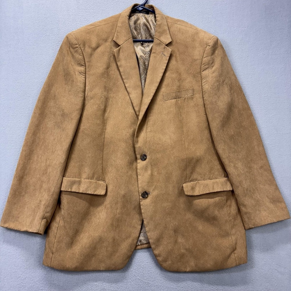 Chaps Blazer Mens 44R Tan Faux Suede Sport Coat 2 Button Notch Lapel Paisley - Picture 2 of 11